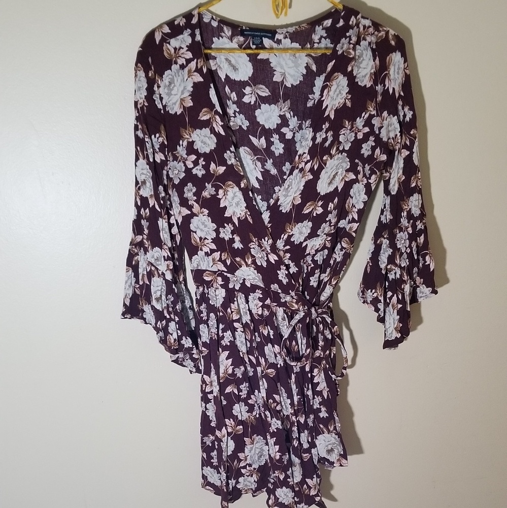 Maroon floral wrap dress